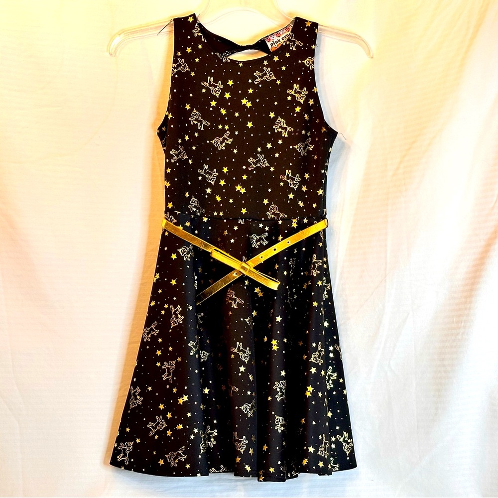 PINK CRUSH BLACK & GOLD DRESS (sz10 Girl)